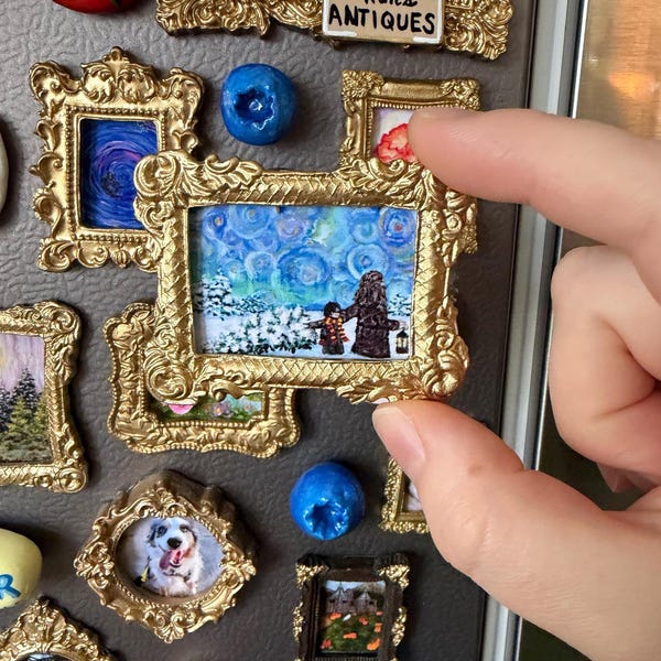 Miniature Framed Harry and Hagrid Painting Magnet: Gallery Wall Art, Magic Wizard School