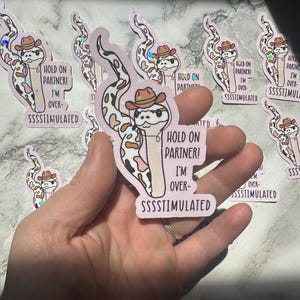Hold on Partner, I’m Overstimulated Sticker, Holographic sticker, Animal Quote, waterproof sticker for laptops
