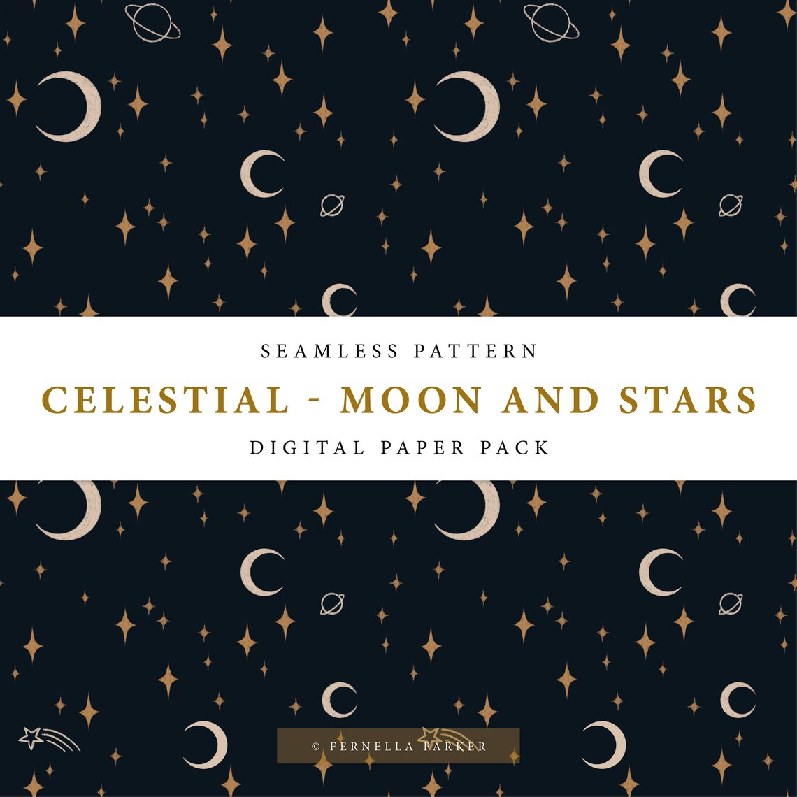 Celestial Moon and Stars Seamless Pattern – Navy Gold (digital Paper ...