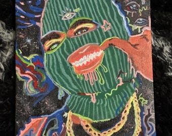 Dripping Balaclava Canvas Art | Trippy Neon Face Painting