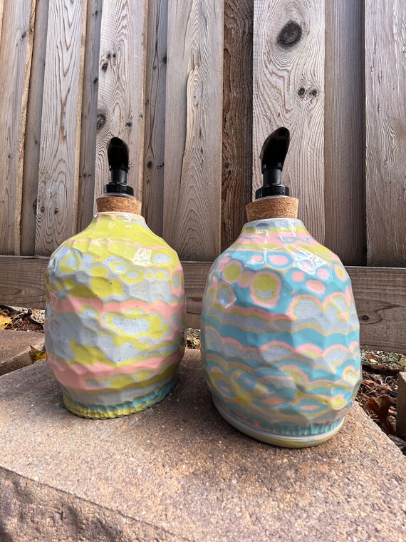 15oz Handmade Refillable Marbled Clay Soap Dispenser