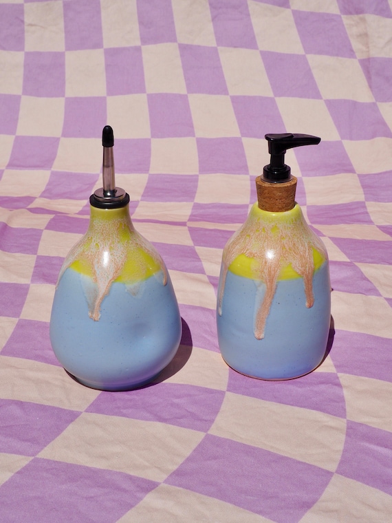 16oz Handmade Ceramic Matching Oil Dispenser and Soap Dispenser Kitchen Set