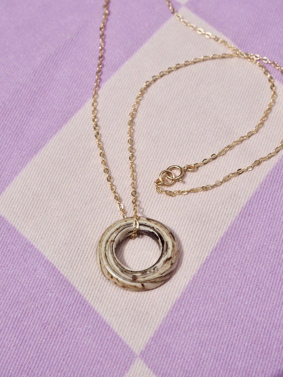 Handmade Wheel-Thrown Ceramic Charm Necklace on 14k Gold Filled Chain