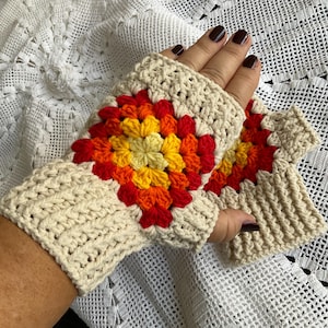 Cozy Crochet Fingerless, Mittens For Women, Colorful Granny Square Warm Gloves For Fall, Grannysquare Mittens, Gift for Christmas,