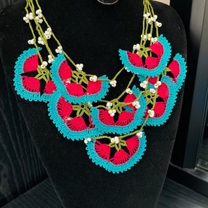 Microcrochet Necklace, Gift for Mother, Turkish Oya Necklace, Crochet Floral Necklace, Gift for Her, Summer Necklace, Gift for Teacher