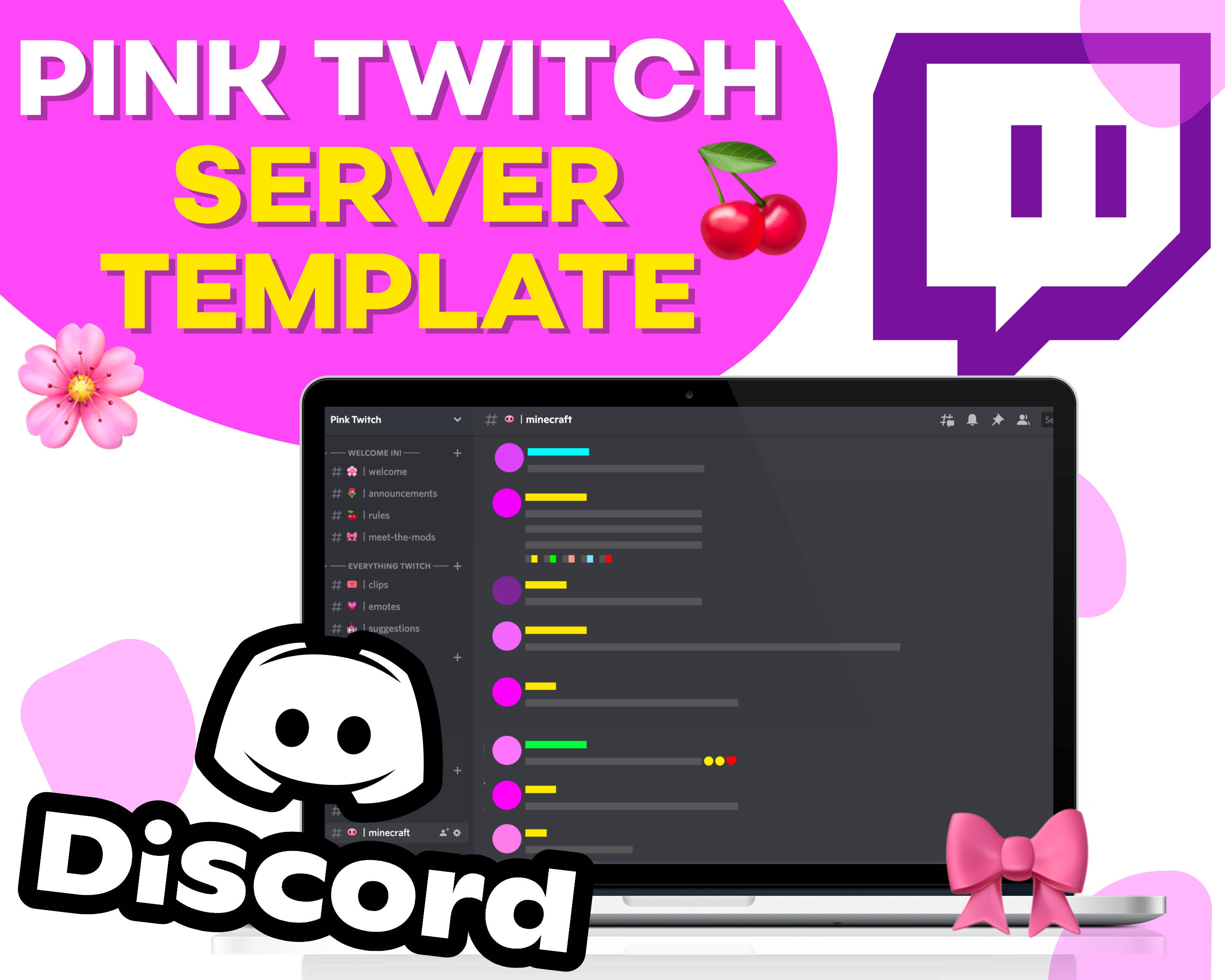 PINK Twitch Streamer Discord Server Template INSTANT DOWNLOAD 