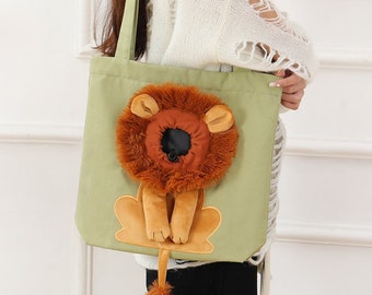 Bolsa para transportar mascotas, Linda bolsa para transportar mascotas con forma de león, Bolsa de lona para mascotas,