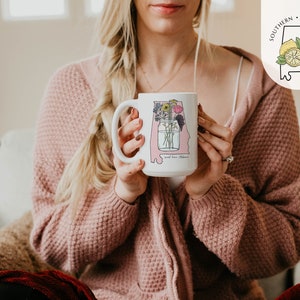 Sweet Home Alabama Wildflower Bouquet Mason Jar 15oz Keramische Mok | Cadeau-ideeën voor haar zuidelijke stijl keuken Alabama State Map Geschenken voor moeder