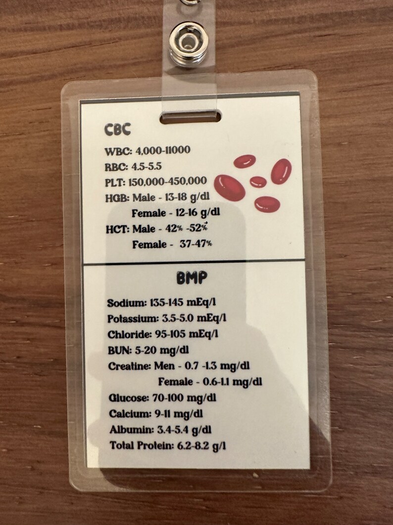 Lab Values Badge Buddy Reference Card Etsy