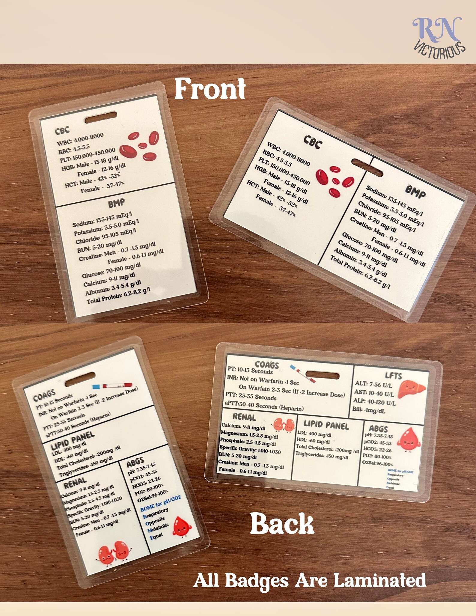 Lab Values Badge Buddy Reference Card Etsy