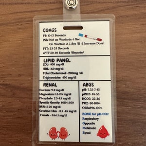 Lab Values Badge Buddy Reference Card - Etsy
