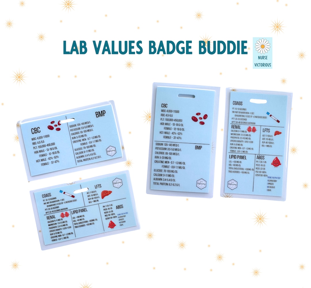 Lab Values Badge Buddy Reference Card Etsy