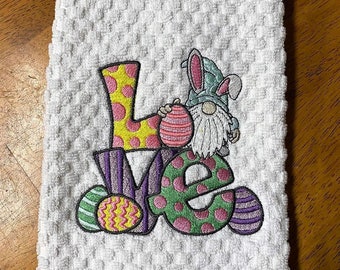 Embroidered Easter Gnome Waffle Weave Towel: Spring Decor