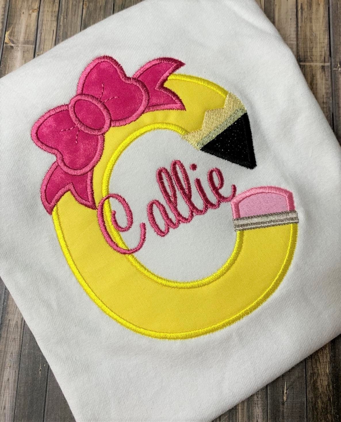 Embroidered Back to School Shirt: Personalized Pencil Applique