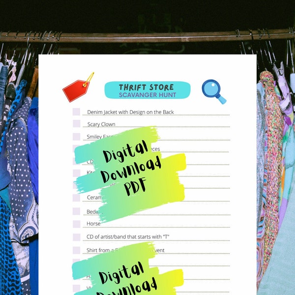 Thrift Store Scavenger Hunt (printable PDF) Instant Download game, great cheap date