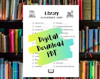 Library Scavenger Hunt - PDF, digital download, things to find at the library