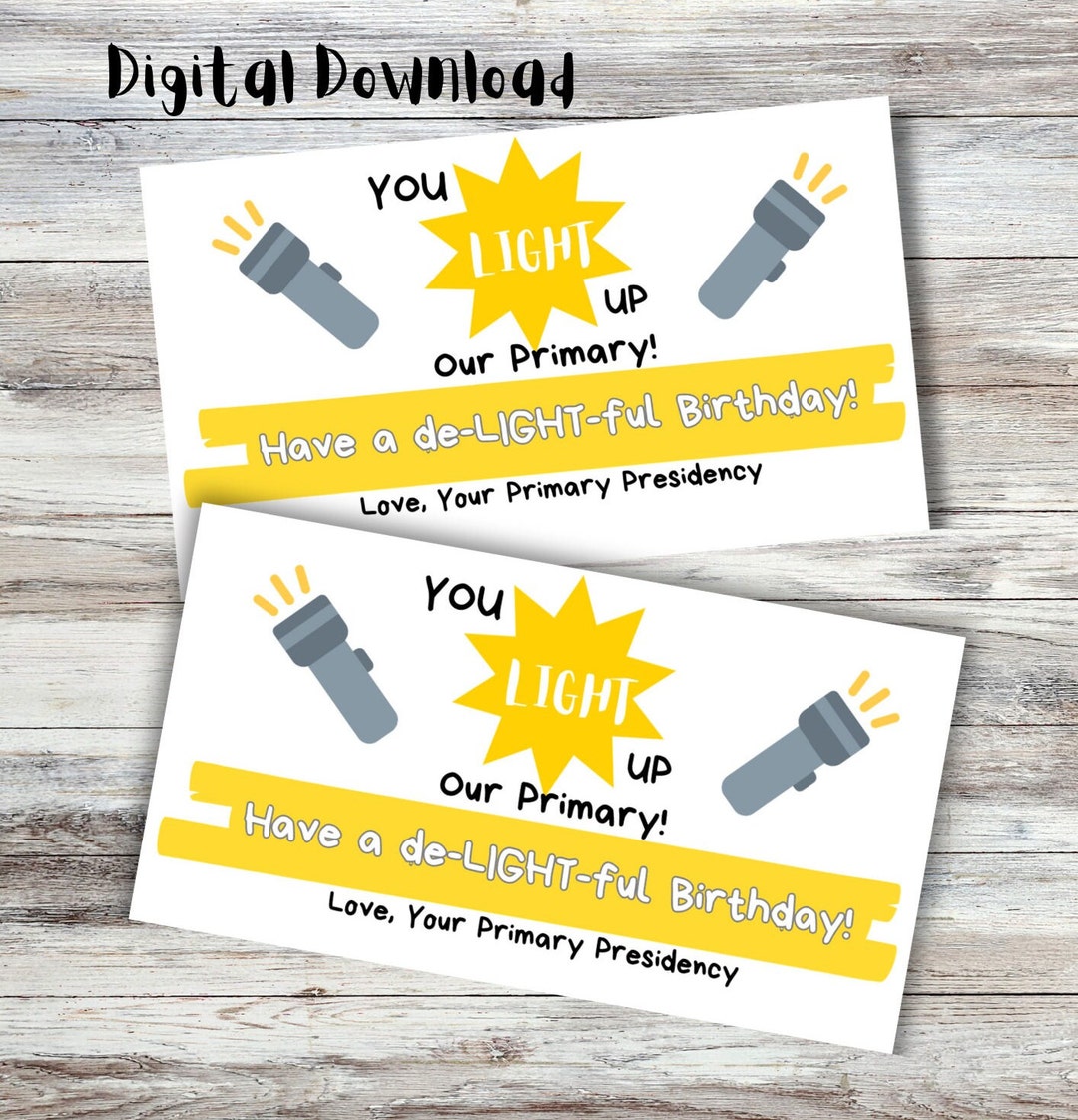 LDS Primary Birthday Tag Flashlights or Finger Lights Printable PDF Etsy
