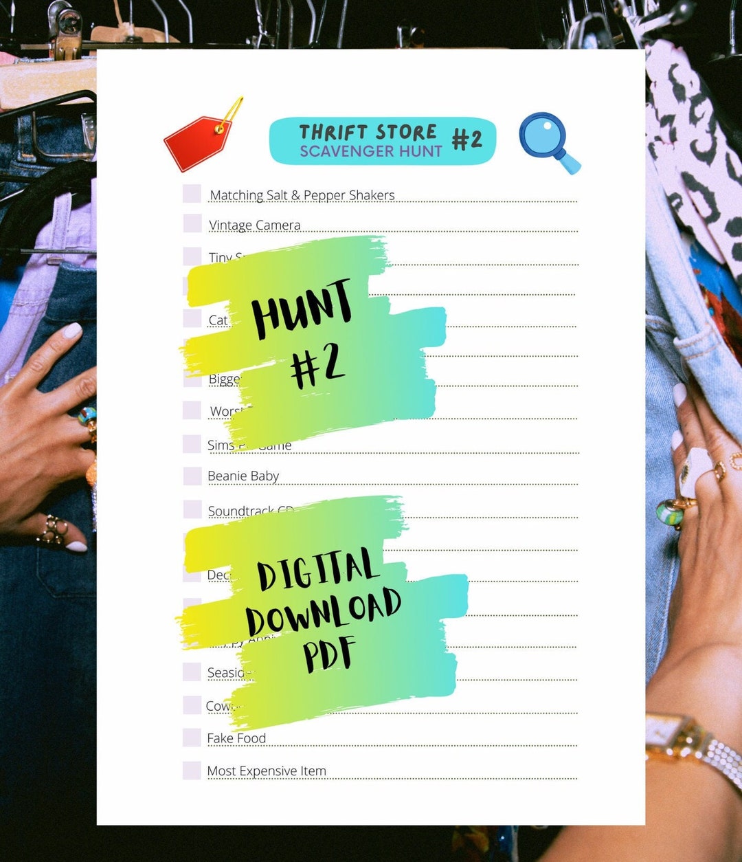 Thrift Store Scavenger Hunt 2 printable PDF Instant Download, Find Game