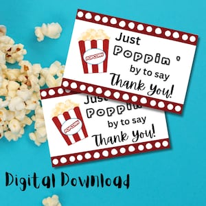 Poppin&#39; by Appreciation gift tag - Popcorn Thank You digital download printable