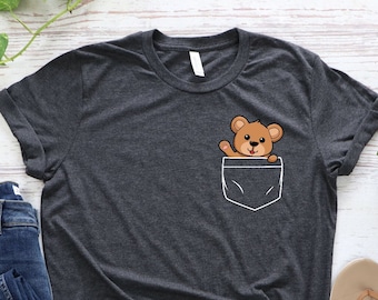 Pocket Bear Shirt - Cozy Cotton, Casual Nature Lover Tee