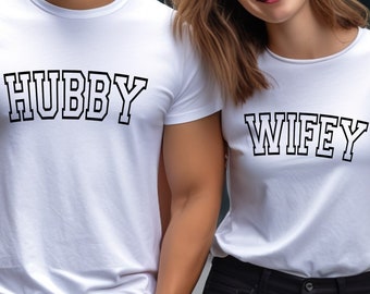Wifey and Hubby Matching Shirts - Bride Groom Wedding Tees