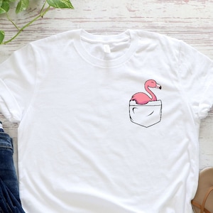 Pocket Flamingo Shirt, Animal Lover Tee, Cute Flamingo Tee, Valentines Day Gift, Kids Birthday Gift, Mother&#39;s Day Gift