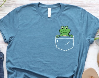 Kids' Pocket Frog T-Shirt, Animal Lover Graphic (Unisex and Women's Sizes)