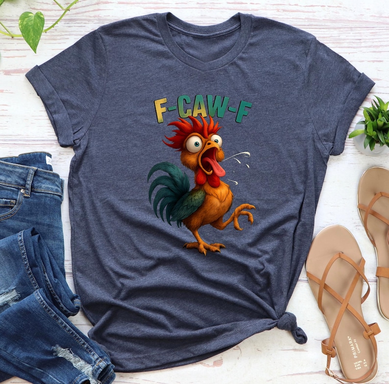 Funny F-CAW-F Shirt, Funny Rooster Meme T-Shirt, F-CAW-F Chicken Humor Tee, Silly Farm Animal Graphic Top, Birthday Gift for Men and Women