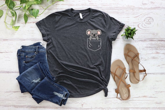 Kids Pocket Koala Shirt, Cute Animal Tee (Unisex and Women's Sizes)