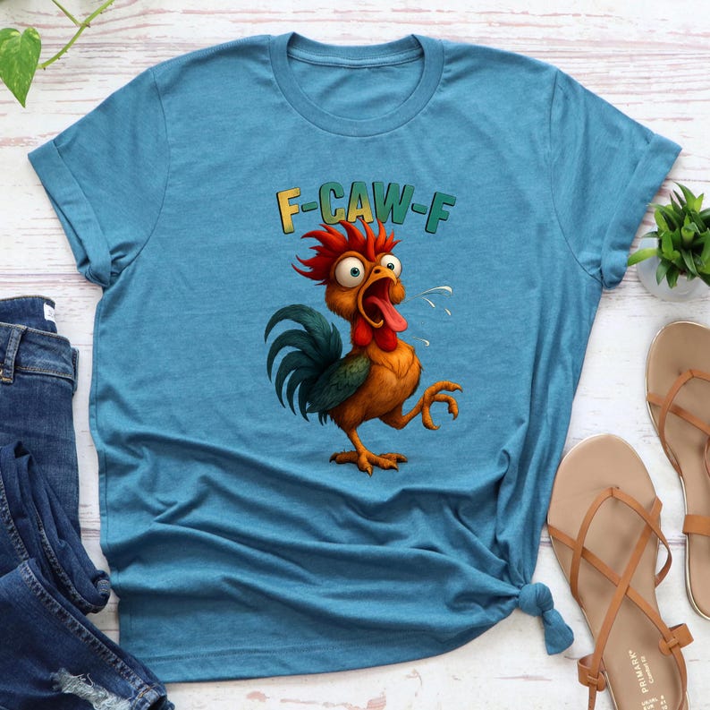 Funny F-CAW-F Shirt, Funny Rooster Meme T-Shirt, F-CAW-F Chicken Humor Tee, Silly Farm Animal Graphic Top, Birthday Gift for Men and Women