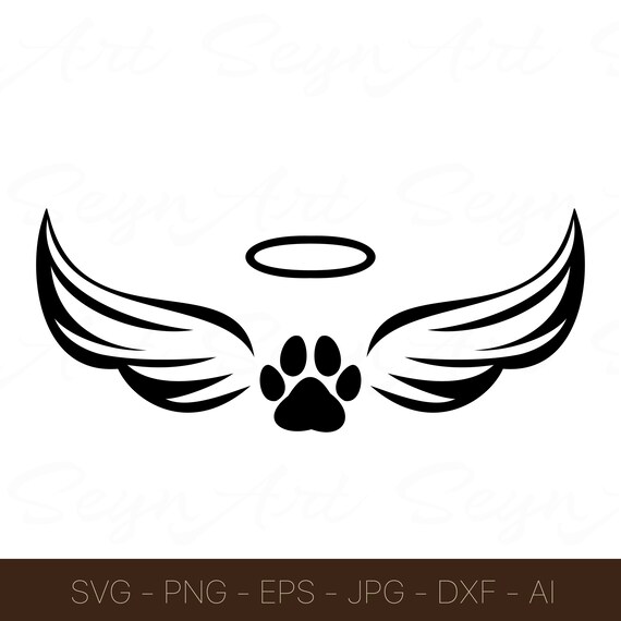 Angel Wings Paw Print Svg Eps Png Ai Dxf and Jpg Files | Etsy UK