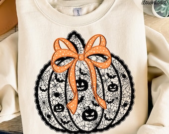 Halloween Lace Pumpkin Bow PNG, Halloween Pumpkin Fall Png, Pumpkin Season Png, Preppy Pumpkin Coquette Pumpkin Png Preppy Fall Coquette Bow