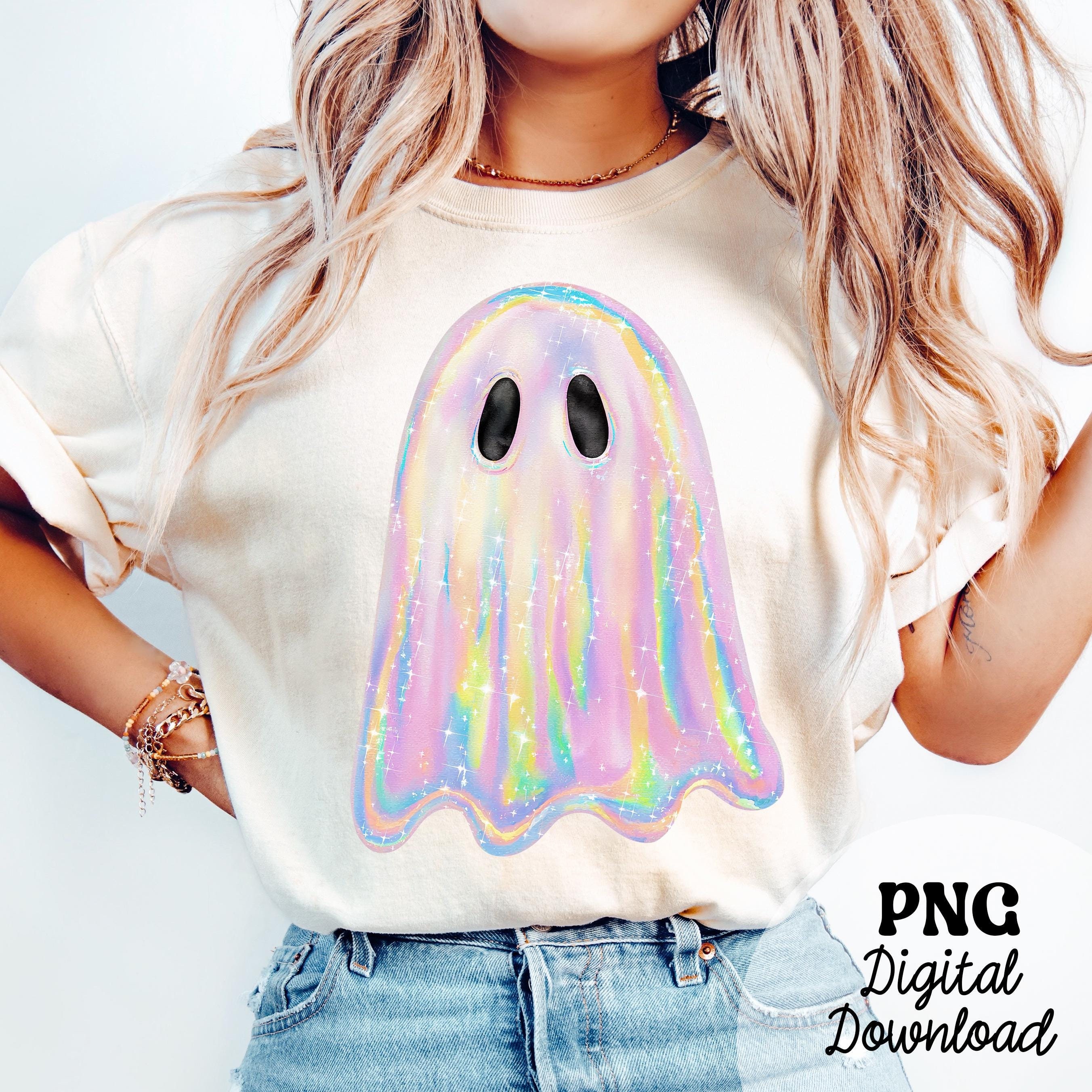 Retro Disco Iridescent Ghost Sublimation PNG Cute Disco Ghost PNG Retro Cute Ghost PNG Glitter Ghost Adorable Ghost Png Spooky Vibes Png