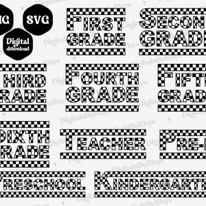 Checkered School Grades SVG PNG Bundle Checkered Teacher SVG Checkered Kindergarten Preschool Pre-K Checkered Svg Bundle, Sublimation Design