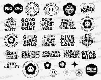 Paquete Groovy Hippie SVG PNG Paquete Boho Groovy SVG Hippie PNG Paquete de Amabilidad Frase Groovy Archivos Estéticos Flower Power Diseño de Sublimación