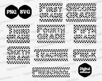 Paquete SVG PNG de calificaciones escolares a cuadros. Paquete SVG a cuadros para maestros. Paquete SVG a cuadros para preescolar, prejardín de infantes, camisas a cuadros por sublimación.