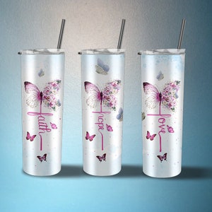 20 oz Skinny Tumbler, Faith Hope Love Tumbler, 20 oz Stainless Steel Tumbler