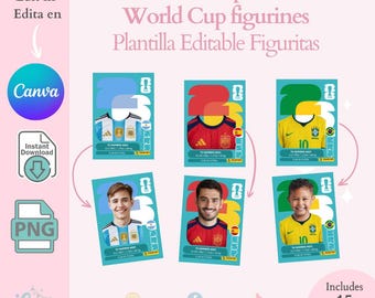 Personalized Soccer Trading Card Canva Template Custom Football Card Bundle of 15 Teams, Plantilla Cromo Fiuguritas Fútbol Personalizables