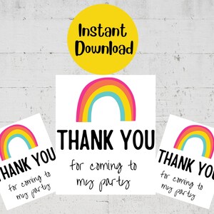 Thanks for coming to my birthday / Rainbow Party Favor Tag / Printable