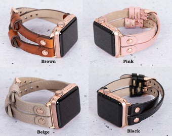 Personalized Apple Watch Leather Band 49mm 38mm 42mm 45mm 41mm, Leather Apple Watch for Women, Suitable for Series Ultra 8 7 6 5 4 3 2 1