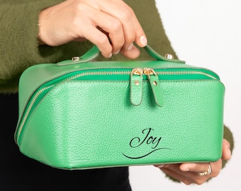 Organizador de maquillaje personalizado de piel de grano completo, neceser de maquillaje personalizado, regalos para damas de honor, neceser de aseo para mujer, regalo para ella, estuche de maquillaje