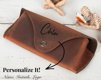 Custom Ray-Ban Leather Sunglasses Case, Personalized Eyeglasses Case, Full Grain Eyewear Holder Leather Reinforced Glasses Case Gift for Him