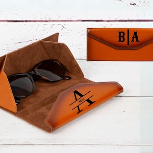 Personalized Leather Glasses Case: Foldable Full Grain Sunglasses Sleeve