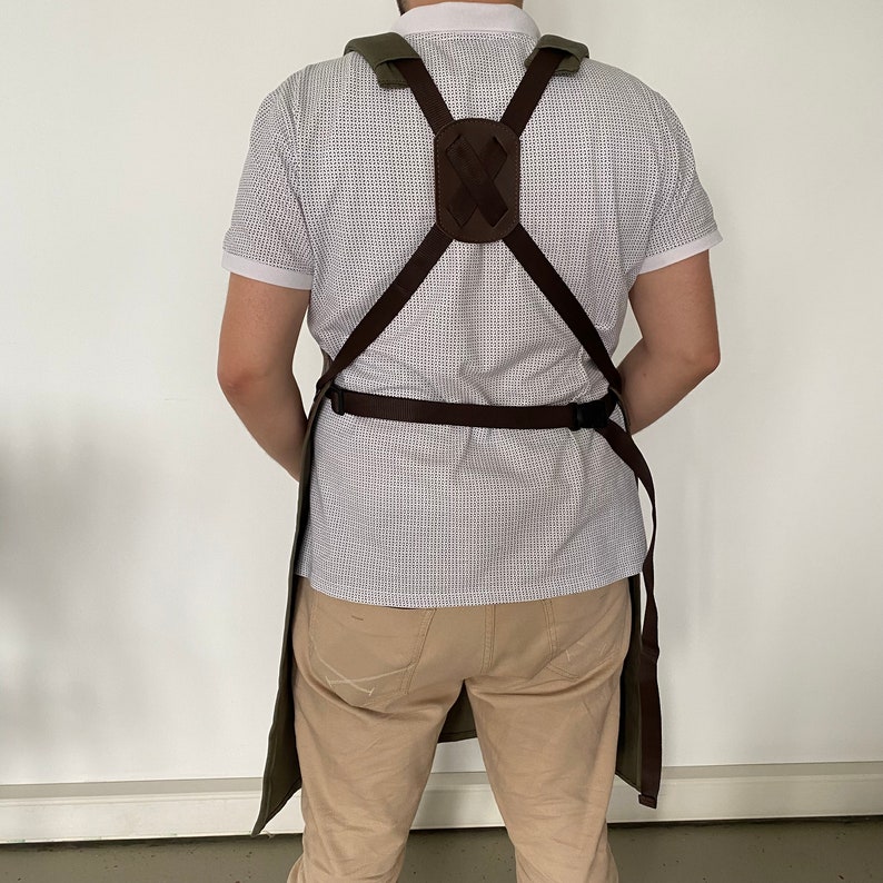 Genuine Leather Personalized Adjustable Adult Chef Kitchen BBQ Apron For Men Custom Pocket Blacksmith Craftsman Canvas Barber Work Gardening