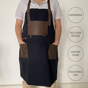 Personalized Genuine Leather Adjustable Adult Chef Kitchen BBQ Apron For Men Custom Pocket Blacksmith Craftsman Canvas Barber Work Gardening