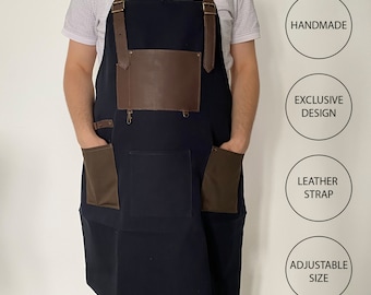 Gepersonaliseerde leren en canvas schort: verstelbare chef-kok, barbecue, werkschort