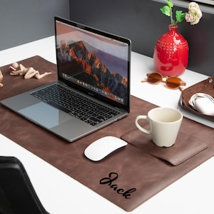 Personalized Leather Desk Mat Set Full Grain Genuine Leather Large Desk Pad Custom Tray Coaster Valet Desk Organizer Gift for Home Office