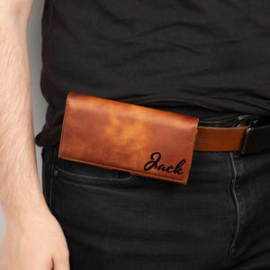 Funda para teléfono personalizada de cuero genuino con clip para cinturón, tapa magnética extraíble, ranura para tarjeta de identificación, trabilla para cinturón, color negro y marrón, regalo para hola