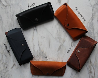 Custom Ray-Ban Leather Sunglasses Case, Personalized Eyeglasses Case, Full Grain Eyewear Holder Leather Reinforced Glasses Case Gift for Him