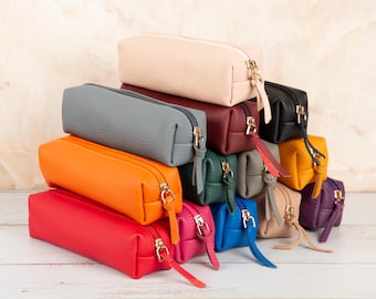 Leather Pencil Case – Personalized Pen Pouch, Zipper Pencil Bag, Custom Gift for Teacher, Makeup Pouch, Gift for Her